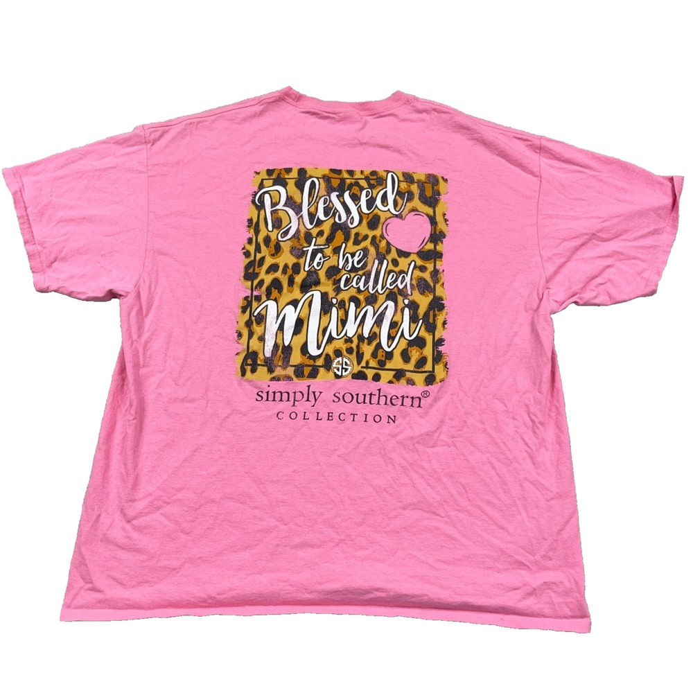 Simply Southern Shirt Women XXL 2XL Pink Tee Blessed To Be Mom Cheetah Print *